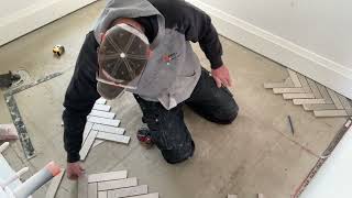 Powder RM Herringbone Mosaics Tile Install