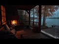 Shelter in Cabin Porch on Rainy Day Autumn Ambience with Crackling Fire Sounds to Relaxation