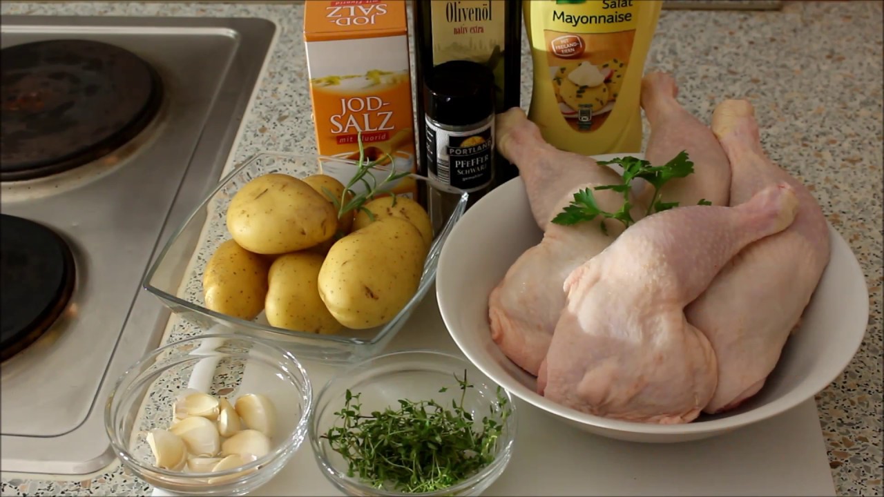 Hähnchen in Mayonaise Knoblauch Marinade mit Ofenkartoffeln - YouTube