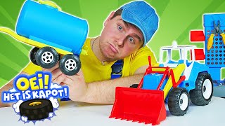 De Speelgoedtractor Is Kapot Spelletjes Voor Kinderen. Speelgoedautos & -Vrachtwagens.