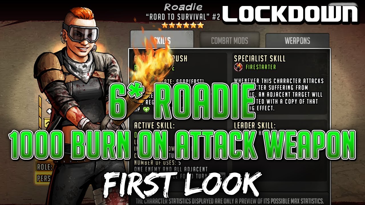 TWD RTS: 6* Roadie w/ 1000 Burn on Attack Weapon - The Walking Dead: Road  to Survival