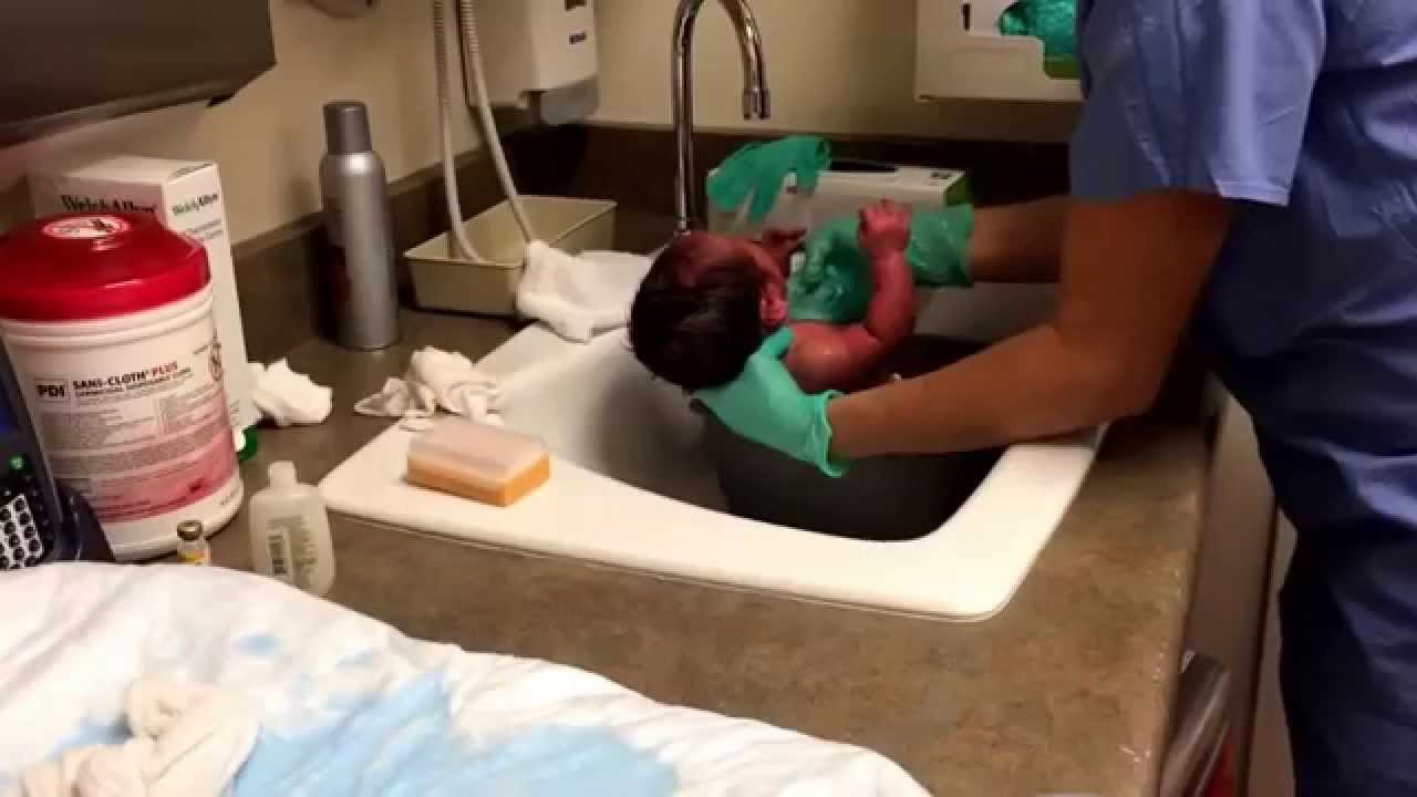 Baby first time taking shower