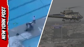 Police chopper RESCUES a drowning man in a daring landing next to an elementary school