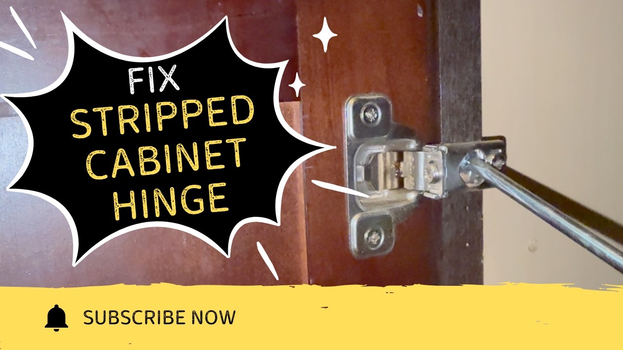 Простой и простой способ исправить сорванное отверстие для винта в петле дверцы шкафа. Видео о то...
