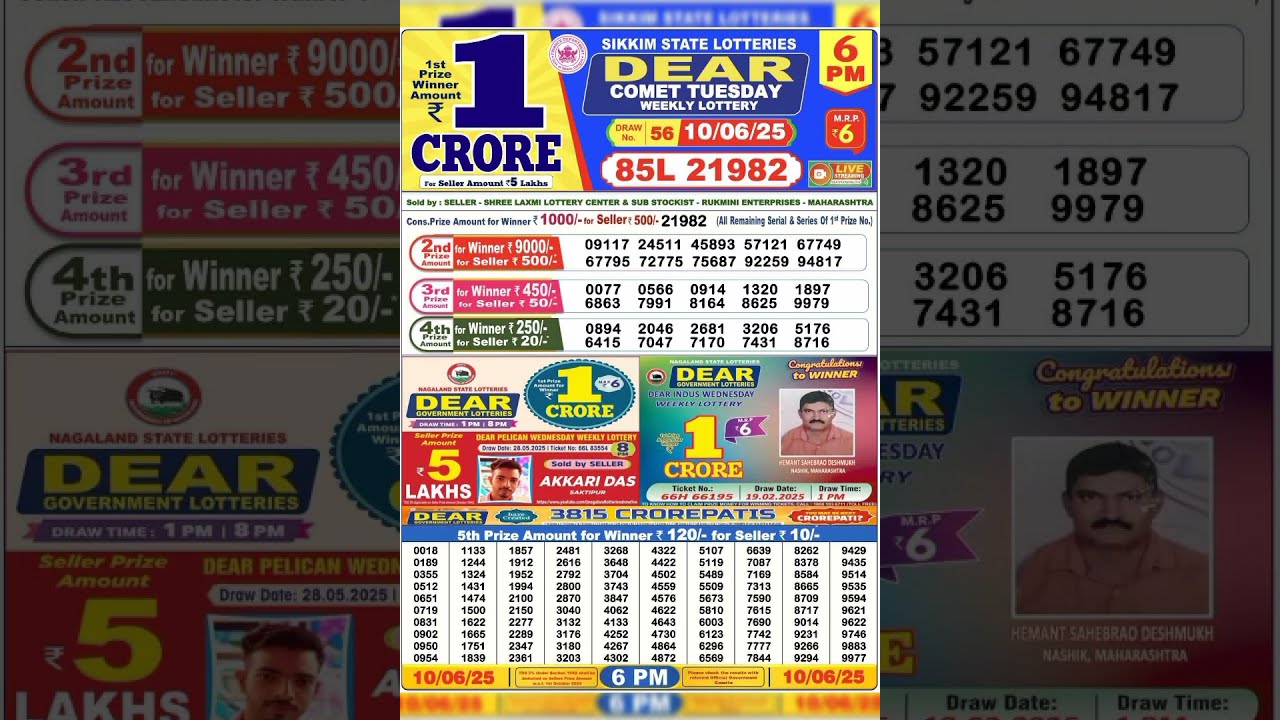 Nagaland State Lottery Result Of Dear Day 6 00 Pm Live On Sambad