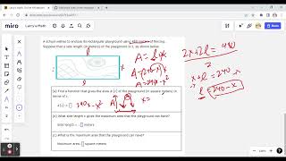 Word problem involving optimizing area by using a quadratic function