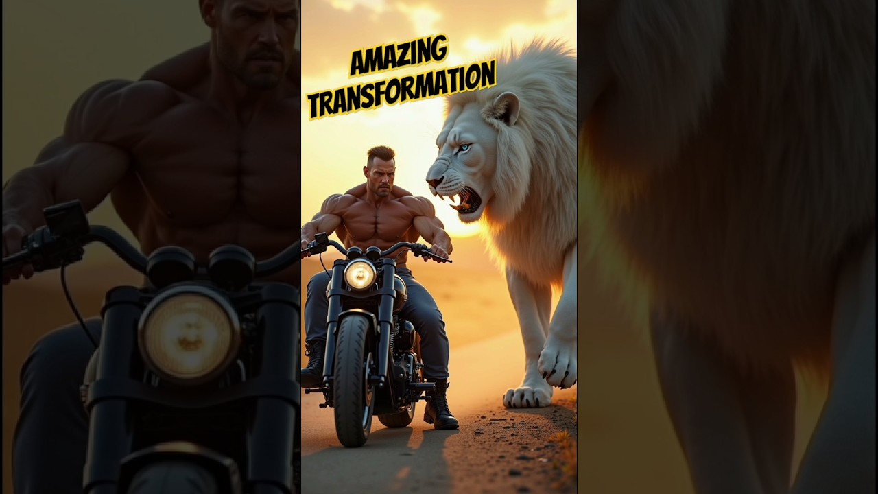 "Bodybuilder Man + White Lion Hybrid – The Ultimate Beast Rider!"