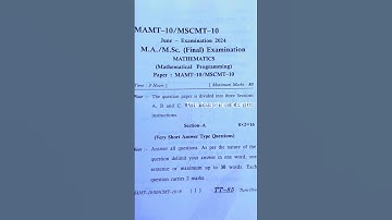 MSCMT 10 JUNE 2024 paper| #vmou #mscmaths #mscmt10 #paper