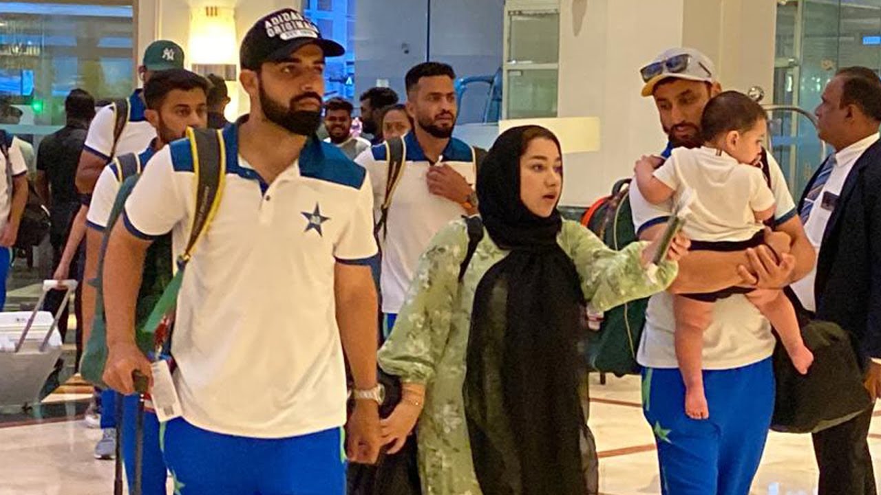 Salman Ali Agha travel with his wife Pak team arrived in Colombo