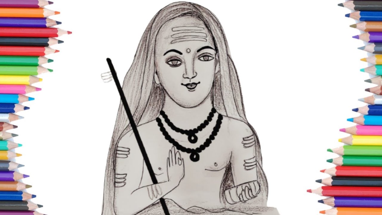 Drawing Adi Shankaracharya ji Maharaj.आदि शंकराचार्य स्वामी जी महाराज की  तस्वीर - YouTube