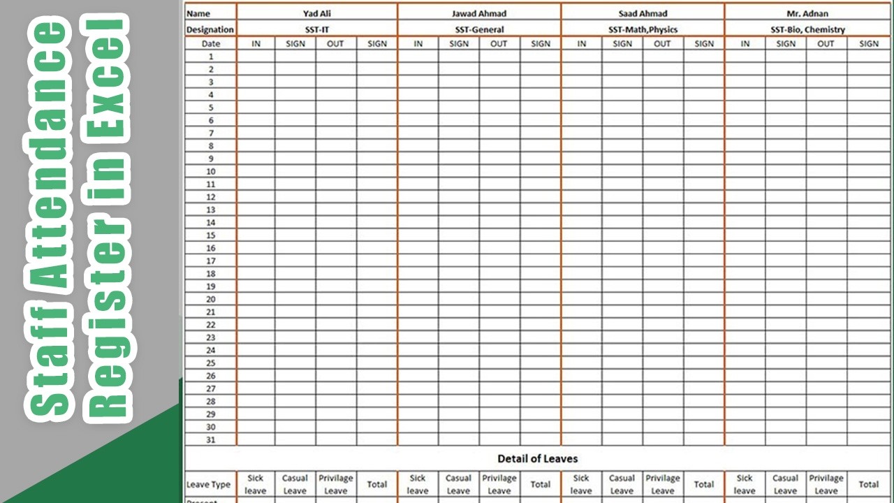 How To Create Staff Attendance Register Sheet In Ms Excel 2019 Youtube