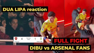 Dibu Martinez full fight vs Arsenal fans, Dua Lipa reaction to Arsenal vs Aston Villa (4-1)