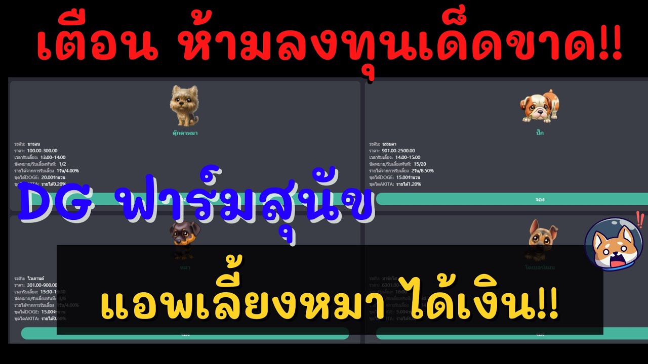 เกม เลี้ยง สัตว์ ออนไลน์  Update 2022  เตือนแอพเลี้ยงหมาได้เงิน ห้ามลงทุนเด็ดขาด | DG ฟาร์มสุนัข