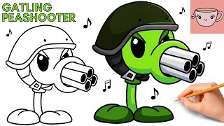 How To Draw Gatling Peashooter | Friday Night Funkin Mod FNF | Plants vs Zombies | Step By Step screenshot 5