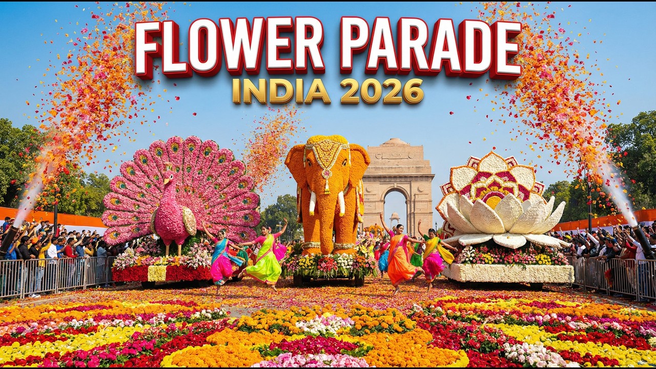 Грандиозный парад цветов в Нью-Дели 2026: Самый красочный фестиваль Индии (4K)