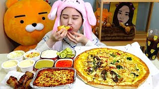 피자헛 신메뉴 더블갈릭스테이크&쉬림프 피자 먹방 Mukbang