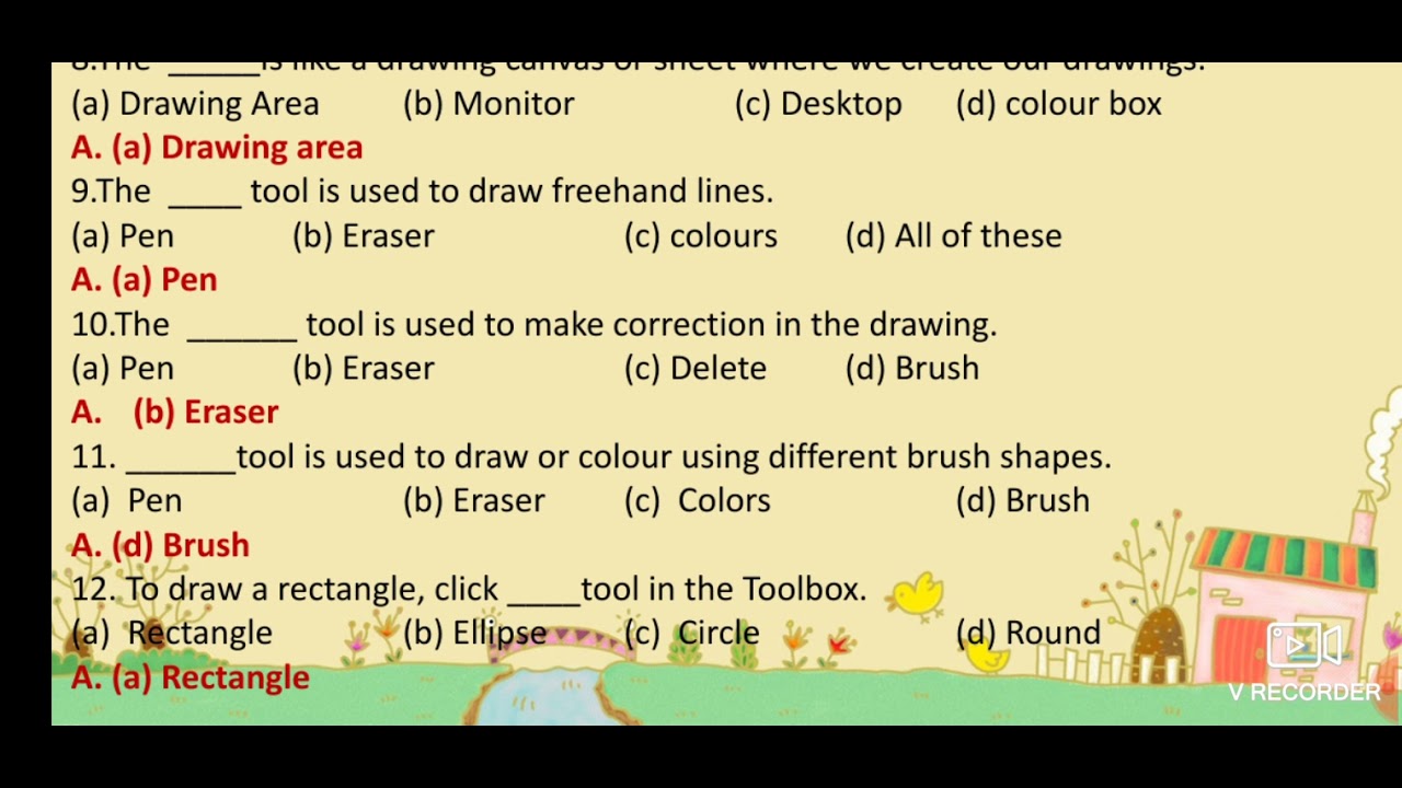 Std1 L6 Drawing with Kolour Paint mcq drilling part YouTube
