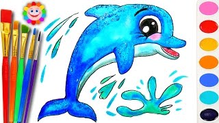 How to Draw a DOLPHIN Sea Animals Coloring Page to Learn Colors for Children
