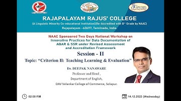 NAAC Sponsored Two Days National Workshop on Innovative Practices for Data Documentation of AQAR