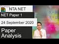 24th September 2020 NTA NET Paper 1 Analysis: Types of Questions &amp; Areas to Focus | UGC JRF NET