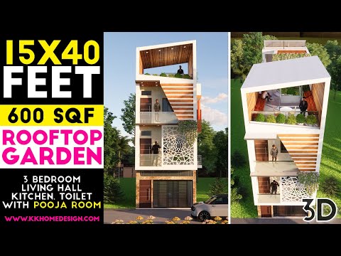 15*40 Feet Modern House Design Roof Top Garden || Terrace Garden || 600 sqft House Plan#52