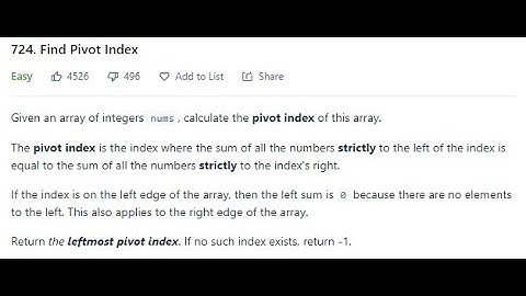 Leetcode 724 - Find Pivot Index - Java - Easy - Algorithms