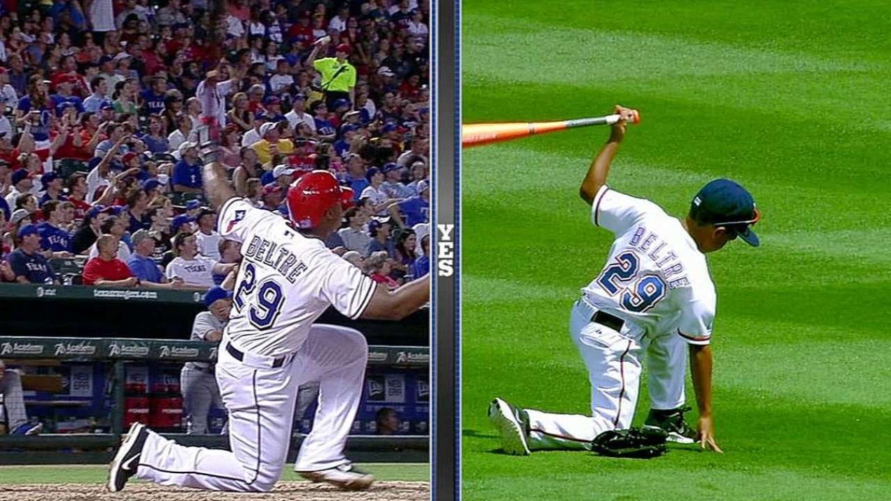 Beltre's son takes big hack like his dad 