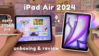 new ipad air 2024 unboxing & review 💜| apple pencil pro   accessories, ipad air m2