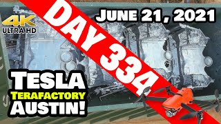 Tesla Gigafactory Austin 4K  Day 334 - 6/21/21 - NEW CASTINGS; RECYCLING BIN OR SHIPPING CONTAINER?