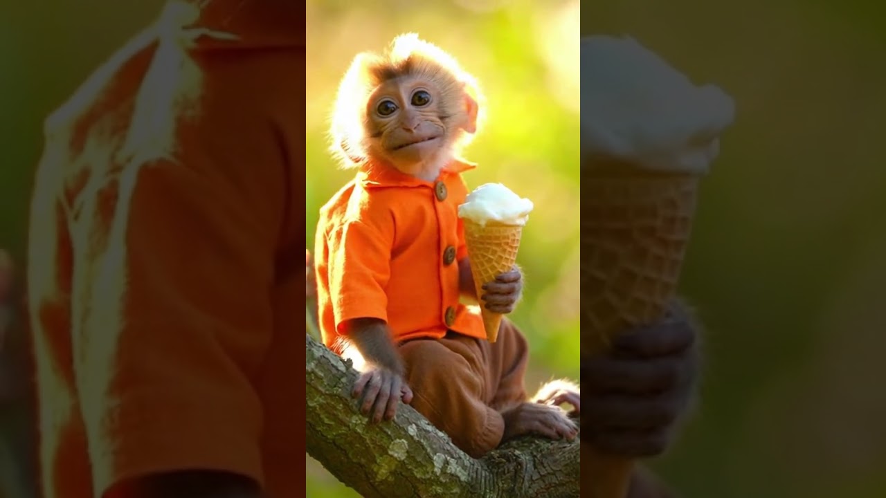 Adorable Baby Monkey Eating Ice Cream 🍦 | Cutest Animal Moment Ever! 🐒 