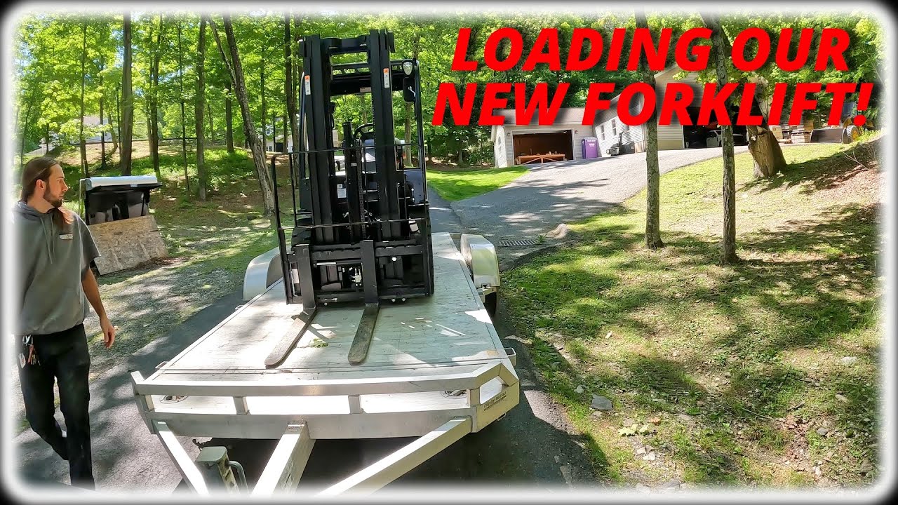 Loading Our Forklift On Our Aluminum Trailer! - YouTube
