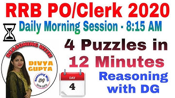 4 Puzzles in 12 Minutes with Timer l Day-4 l RRB PO/Clerk 2020 l Reasoning with DG | Bank Exam