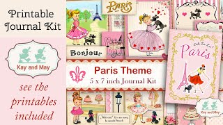 Paris junk journal printable kit, KayandMay, DIY travel journal, France, French themed journal