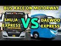 High speed bus race on motorway  pakistan  shuja royal express vs daewoo express
