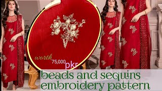 Beautiful all over embroidery pattern for shirt⚡hand embroidery beads and sequins work