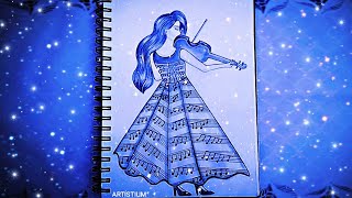 How to draw a girl playing violin || Girl playing violin sketch || Pencil Sketch || Pencil Drawing