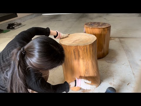 DIY初心者の丸太イス作り🔰90分の作成工程⭐️ - YouTube