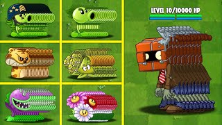 PvZ2 Challenge - 100 Plants Max Level Vs 10 Brickhead Zombie Level10 - Who Will Win ?