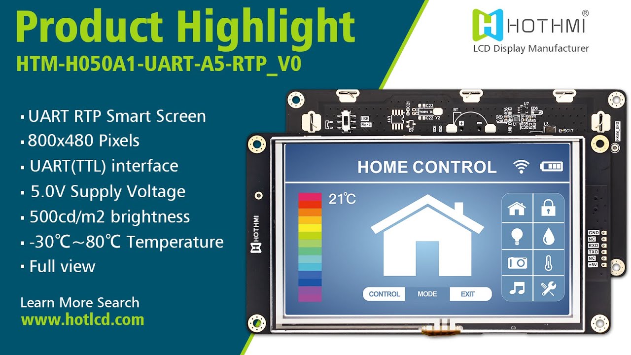 5-inch UART smart serial port screen 800x480 resolution resistive touch screen