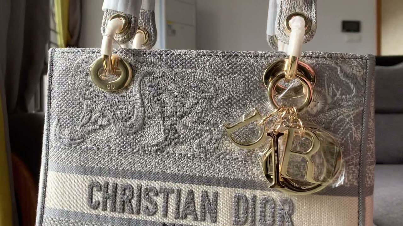 CHRISTIAN DIOR MEDIUM LADY DIOR BAG/Grey Toile de Jouy Reverse Embroidery 