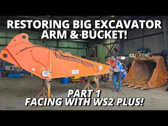 Restoring BIG Excavator Arm & Bucket! | PART 1 | Facing with WS2 Plus Line borer class=