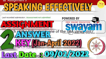 NPTEL Assignment 2 Answer key |Speaking Effectively||Credit Course||Last Date Submission-09/02/2022