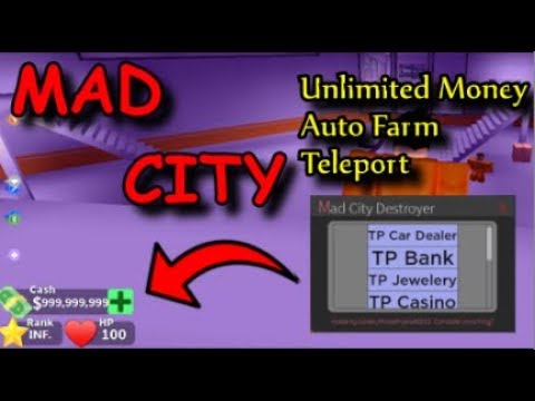 Unlimited Cash New Mad City Hack Gui Script Auto Farm Auto Arrest Auto Rob Roblox Youtube - mad city roblox hack script get any car auto farm