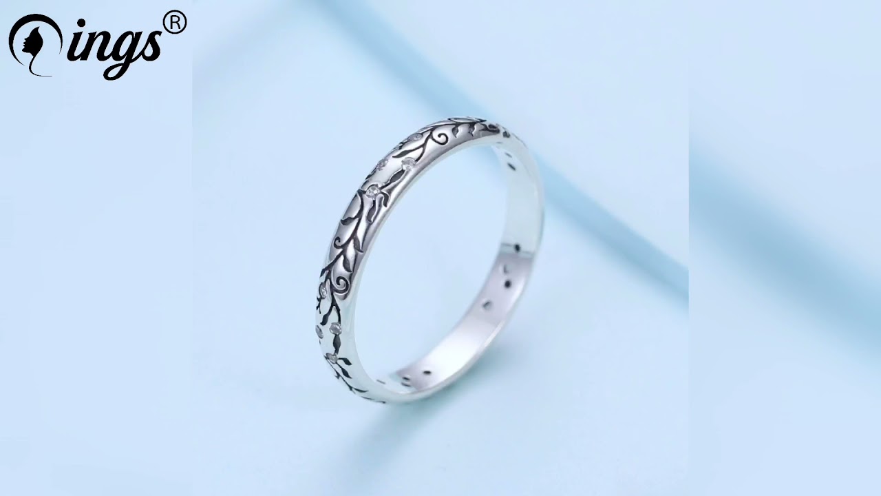 Qings Jewelry 925 Sterling Silver Vine Pattern Finger Rings Vintage Retro Stackable Rings SCR659