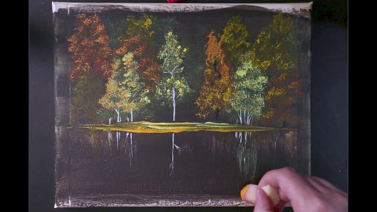 How to draw the landscape in fall/Acrylic painting/画秋天湖景/丙烯