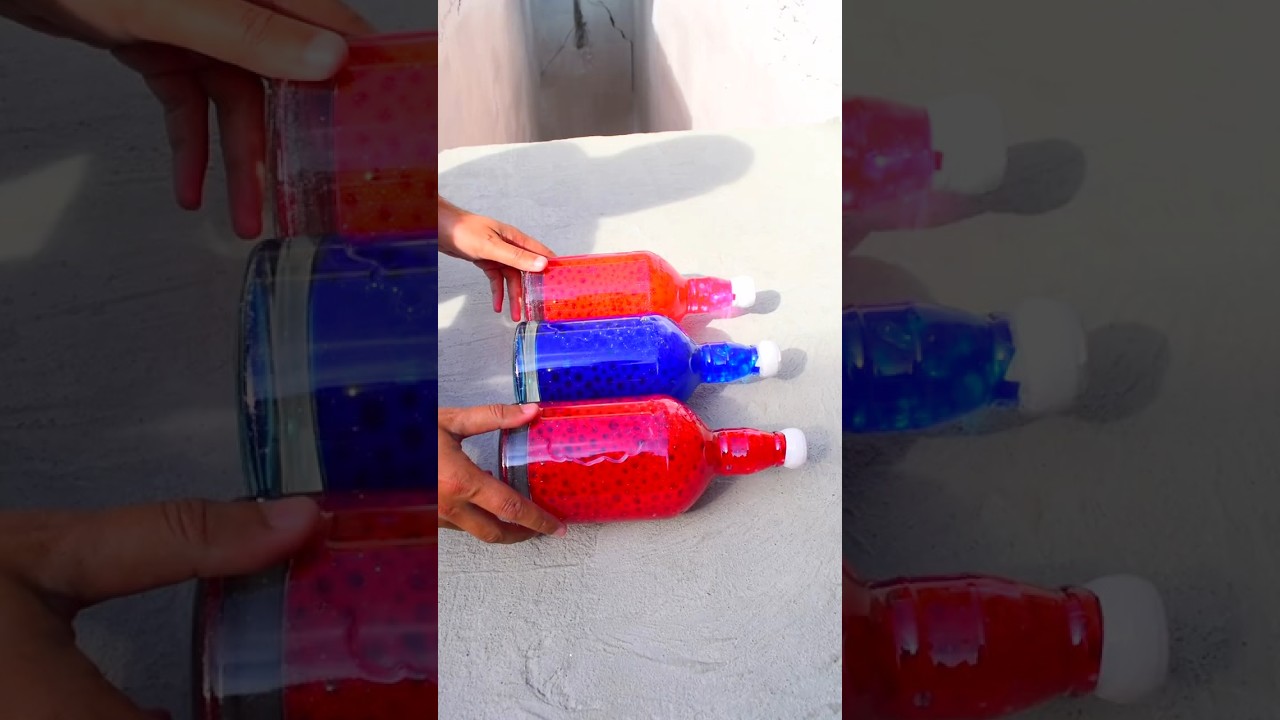 Red Vs Blue Color glass Bottles Asmr! Crushing Crunchy & Soft things 