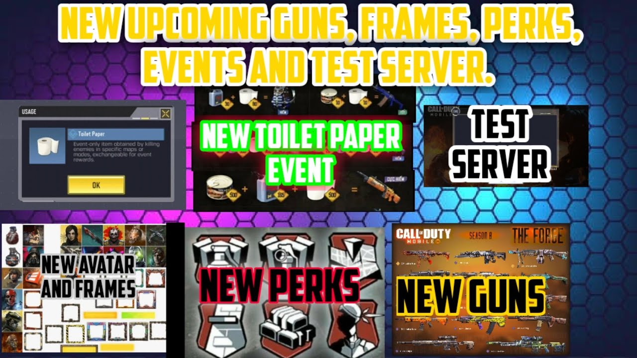 New upcoming gun skins, frames and avatar, toilet paper events and test ...