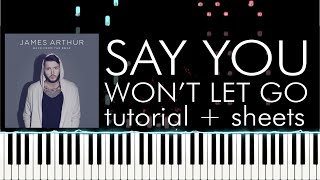 James Arthur - Say You Wont Let Go - Piano Tutorial - Piano Cover