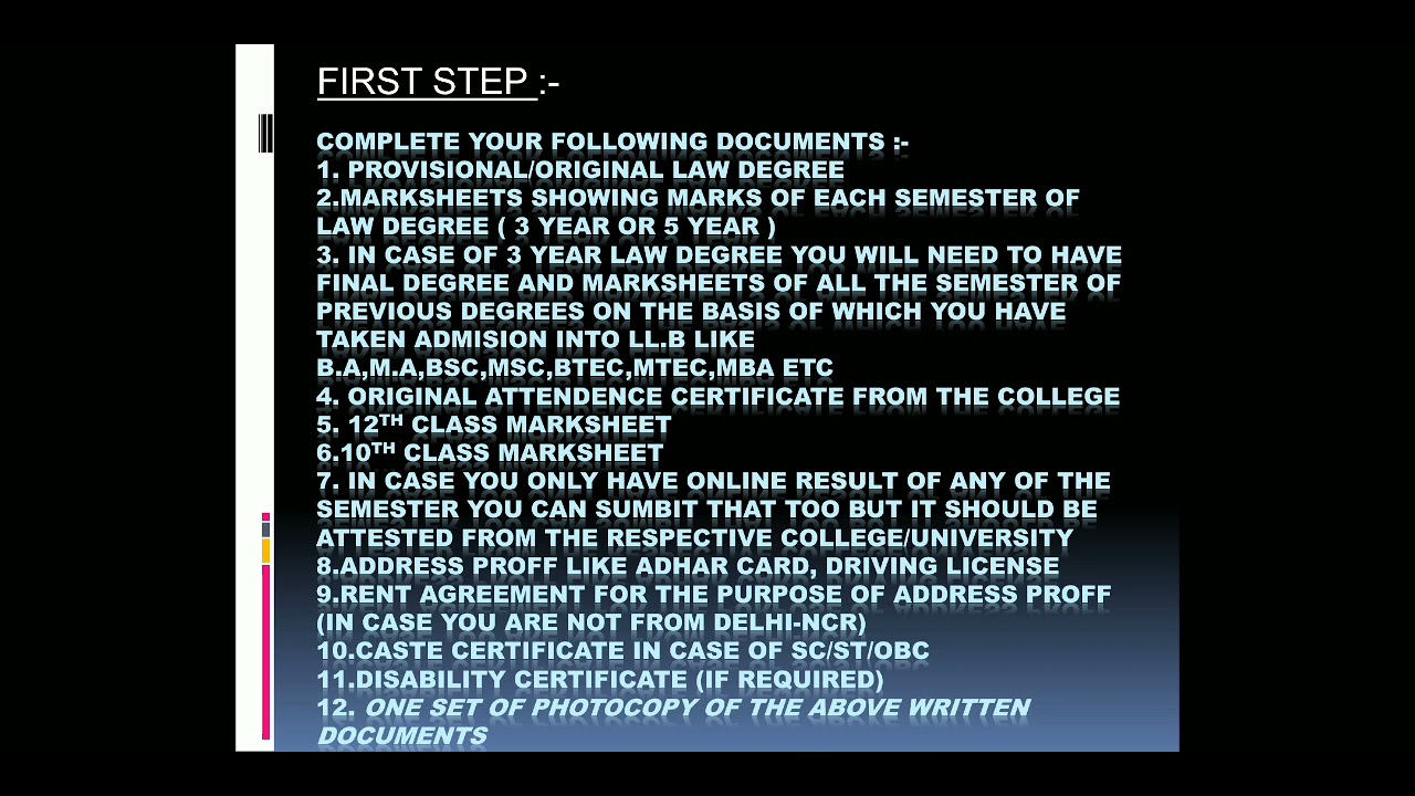 Bar Council of Delhi' enrollment procedure for fresh law graduates.