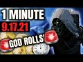 MANDATORY God Roll at Xur, GO NOW!  (Xur in 1 Minute - 9/17/21) Destiny 2